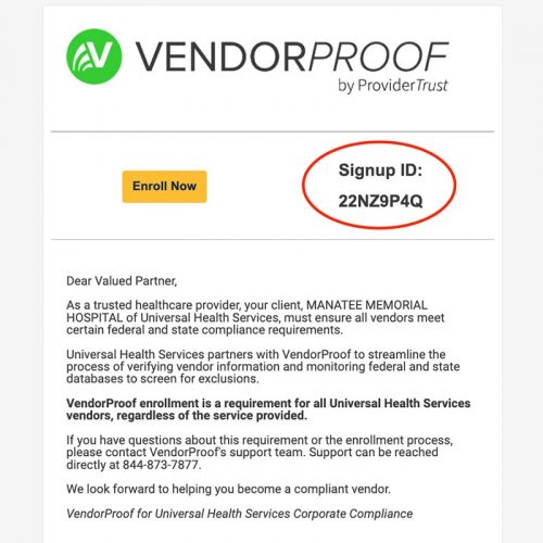 vendorproof signup client enrollment